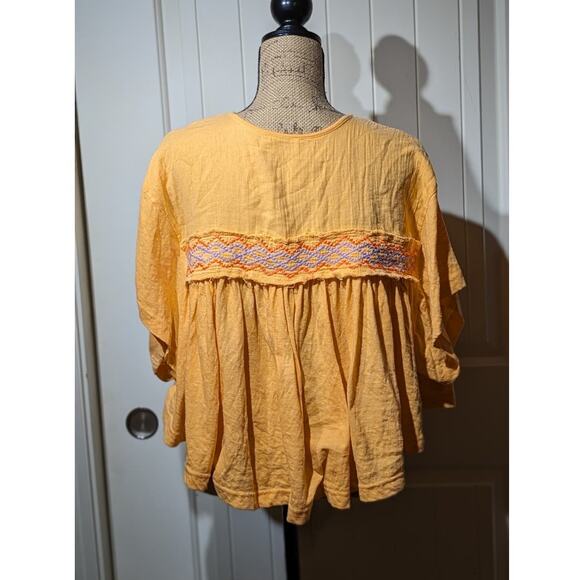 Free People Carrot Ginger Embroidered Dolman Boho Tie Market Tee Womens Sz M - Picture 2 of 11